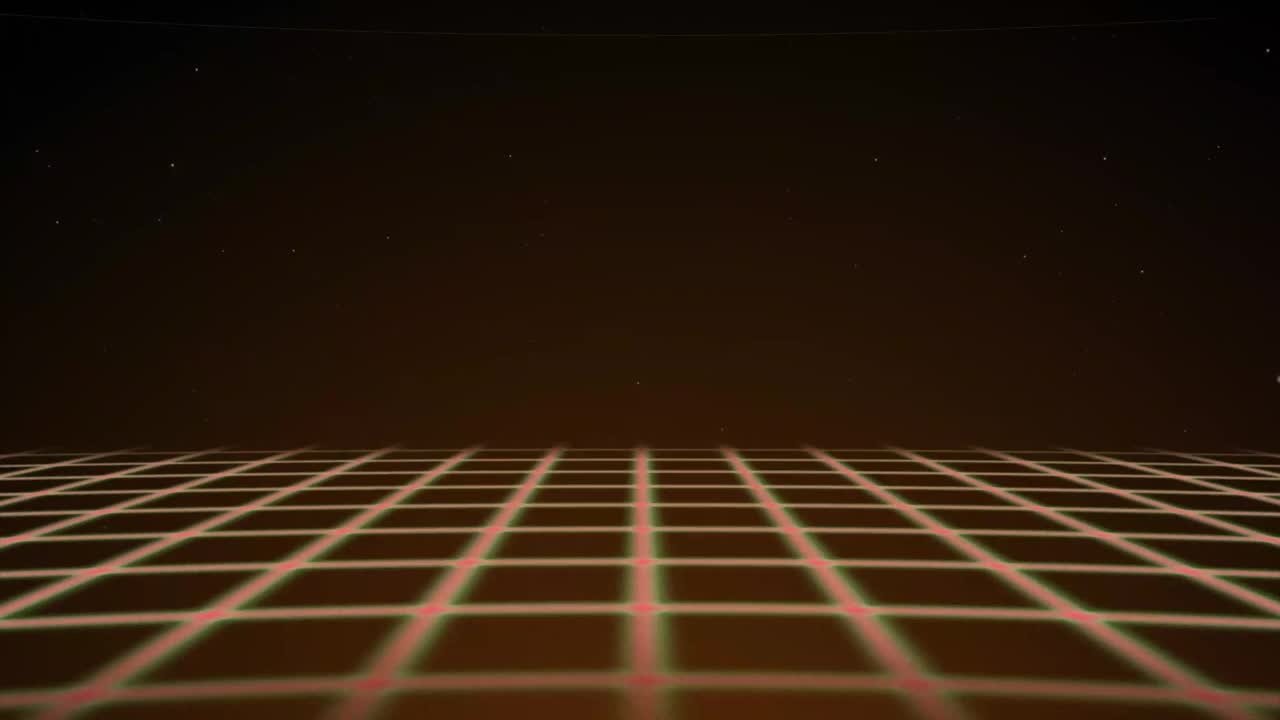 Synthwave线框净80。复古未来主义背景。3d插图渲染无缝循环。4 k视频素材