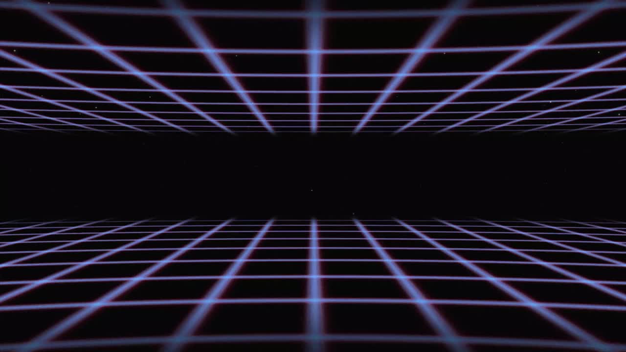 Synthwave线框净80。复古未来主义背景。3d插图渲染无缝循环视频素材