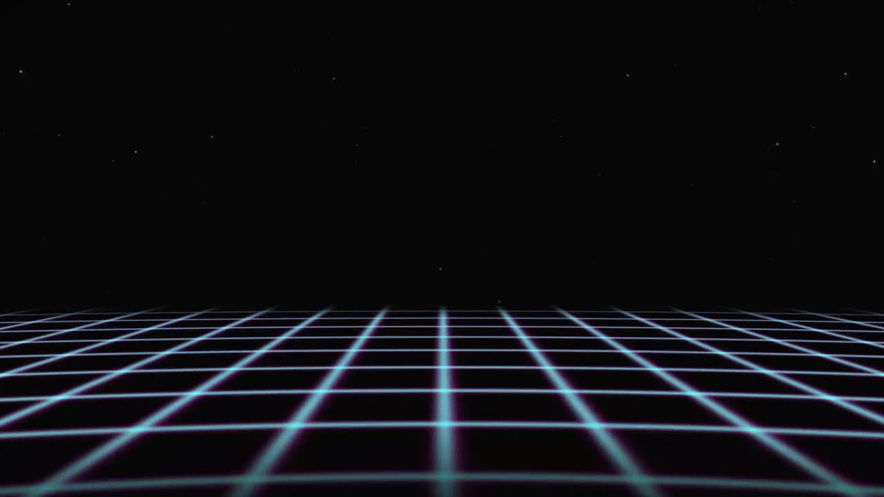 Synthwave线框净80。复古未来主义背景。3d插图渲染无缝循环。太阳越过栅格。视频素材