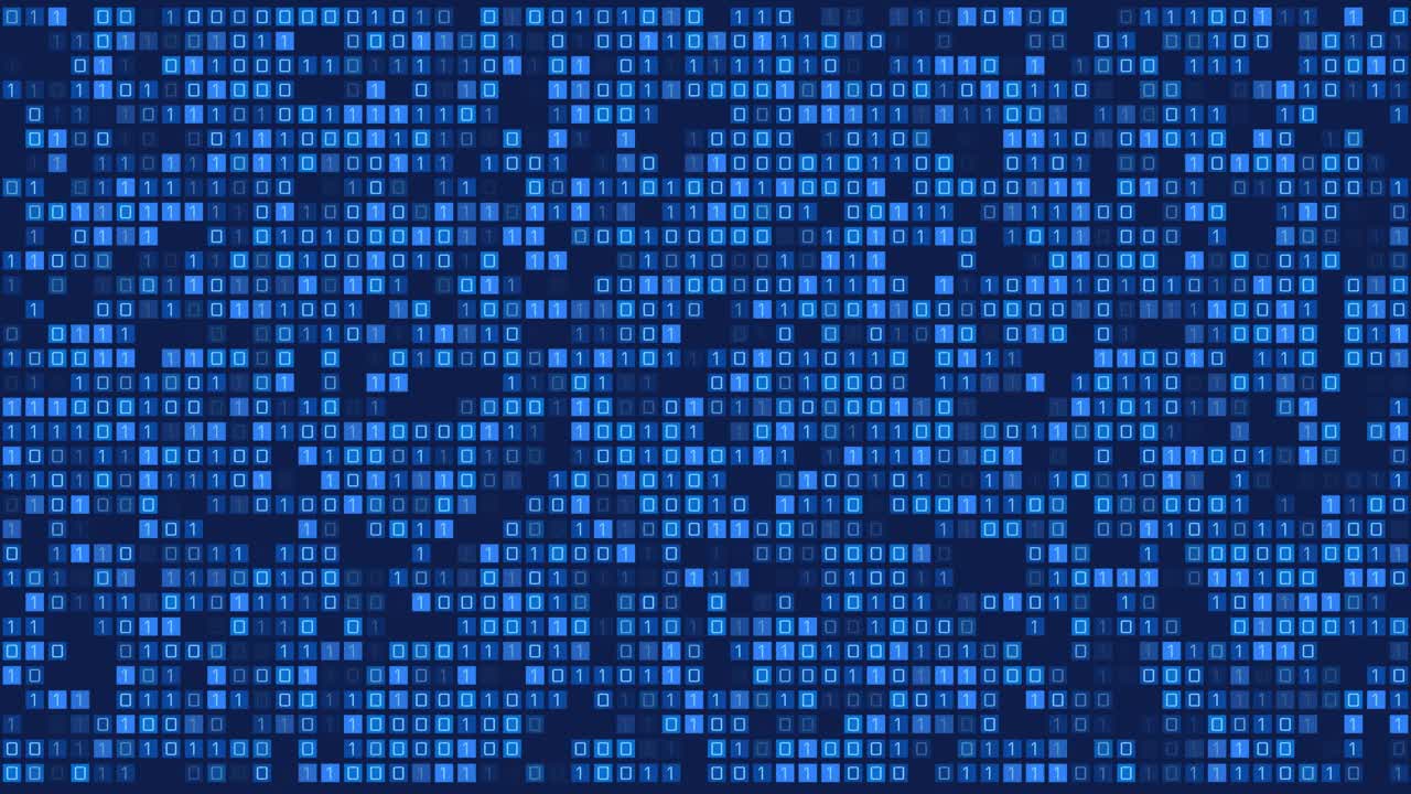 4K十六进制大数据网络数字代码黑蓝闪烁环路背景墙视频素材