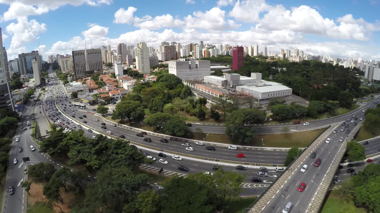 飞过巴西圣保罗São的Ibirapuera公园视频素材