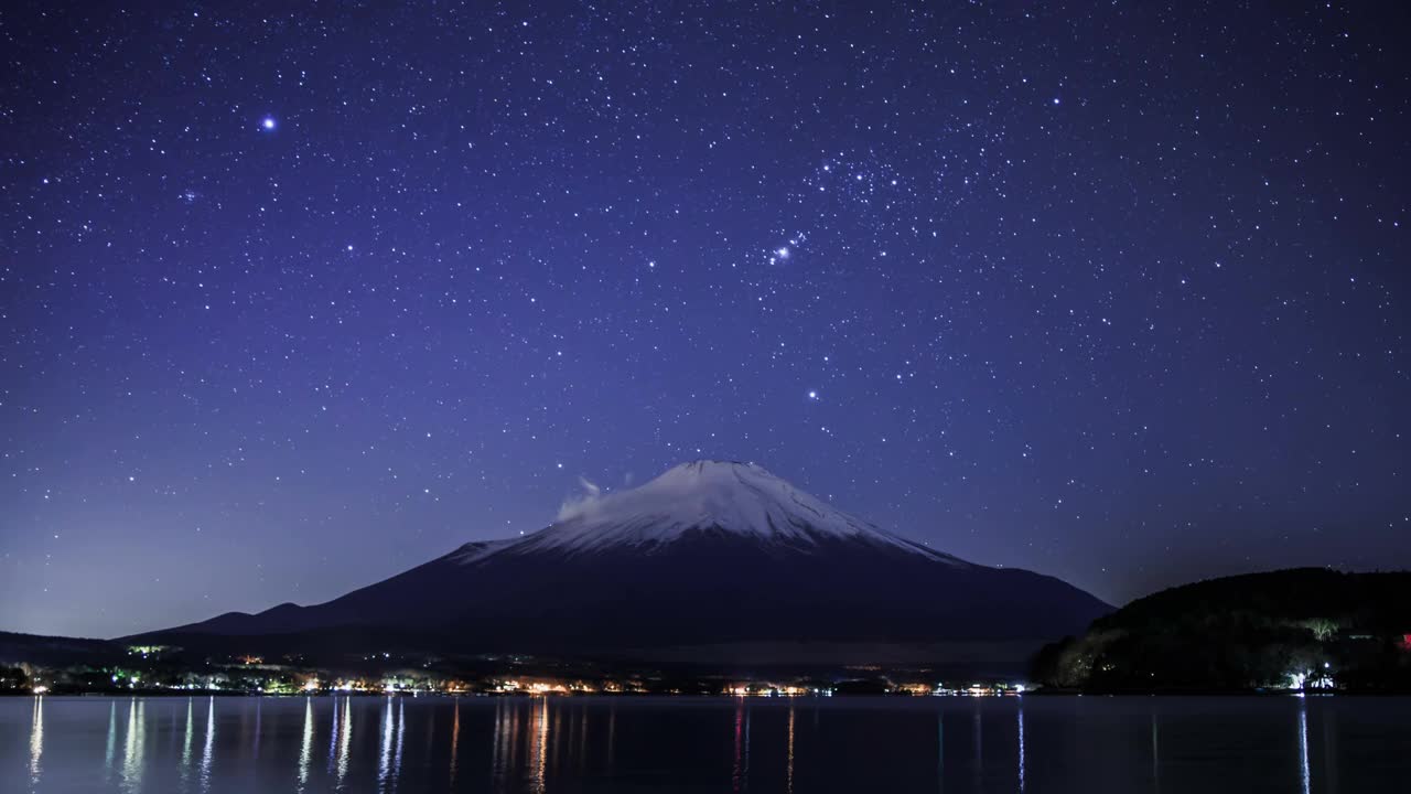 富士山和山中子村星空的延时视频视频素材