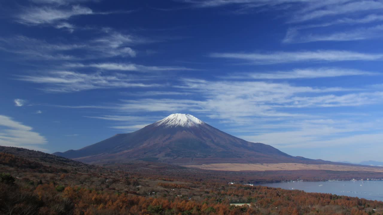 从山中子村拍摄的富士山黎明时分的延时视频视频素材