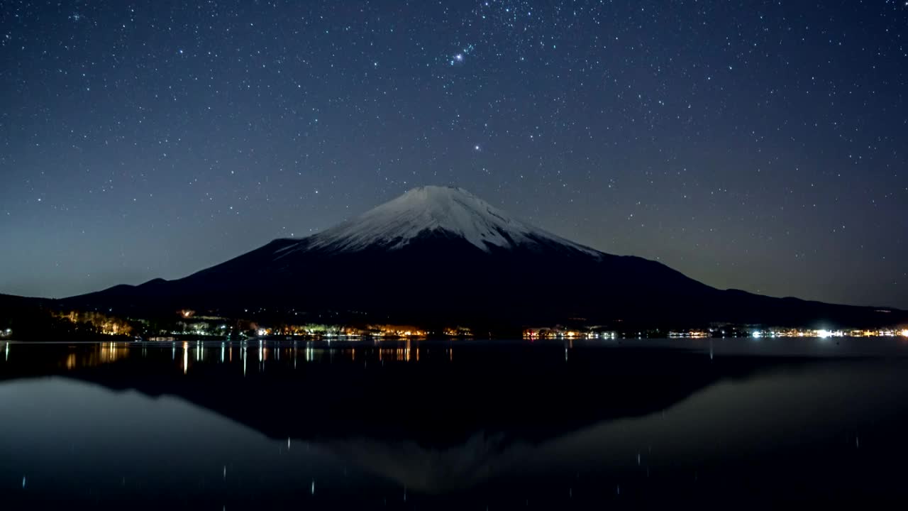 富士山和山中子村星空的延时视频视频素材