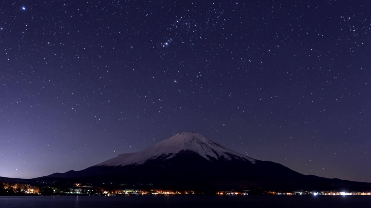 富士山和山中子村星空的延时视频视频素材