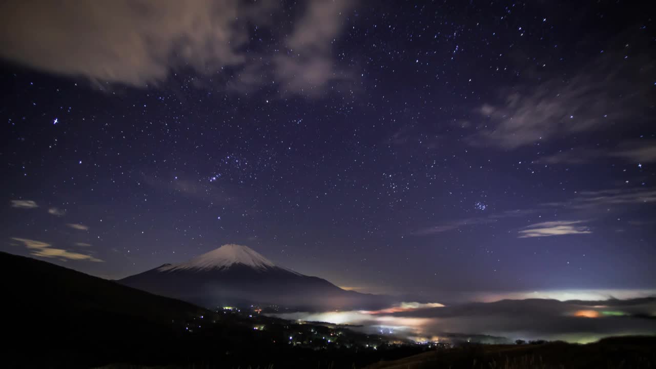 富士山和山中子村星空的延时视频视频素材