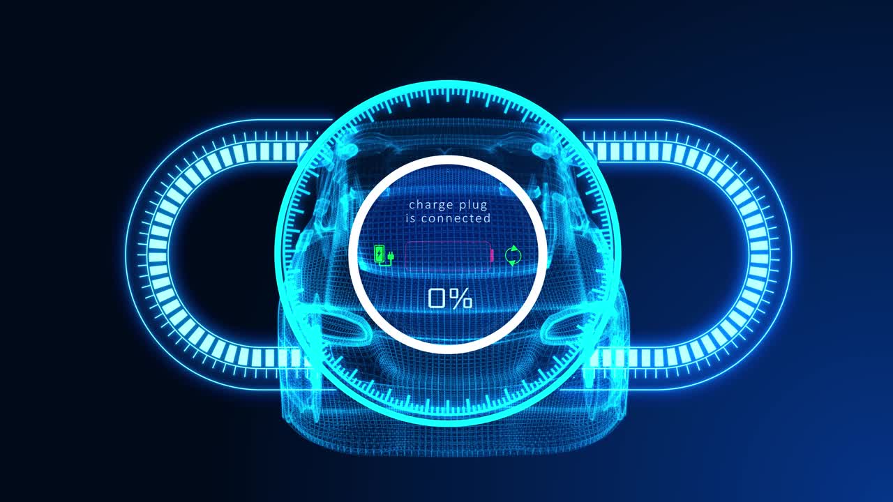 4K电子汽车电池图标在数字Aimation背景视频素材