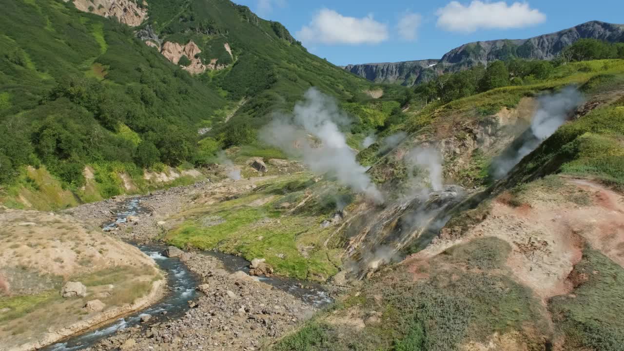 间歇泉谷中的温泉和喷气孔视频素材