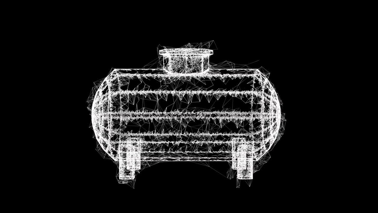 存放易燃材料和石油的油罐。线框低聚网格技术视频素材