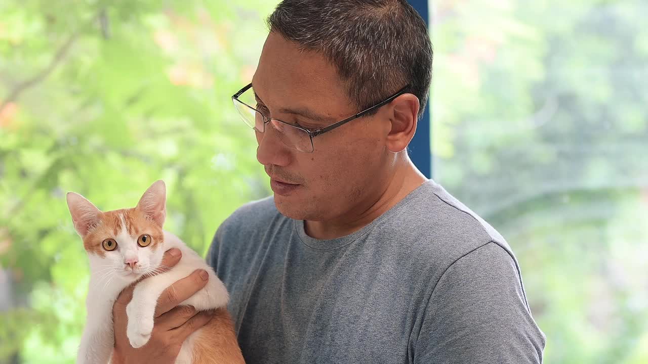 亚洲成熟男人在家和猫视频素材