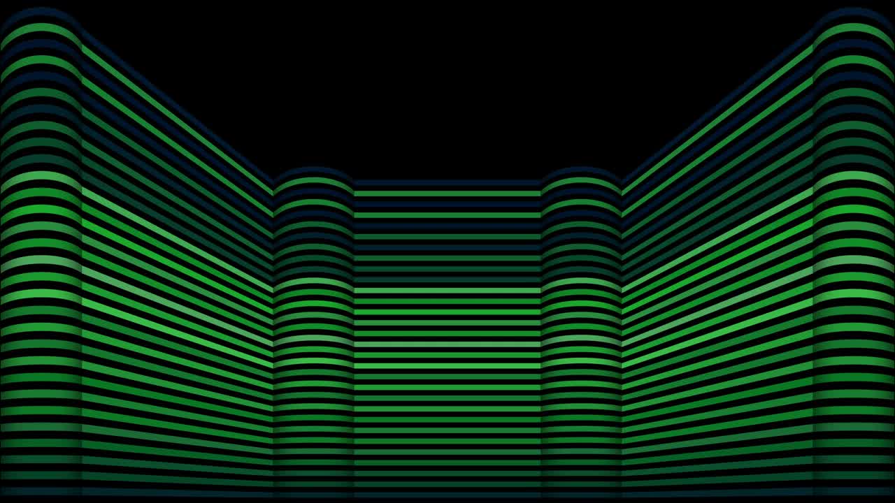 绿色荧光抽象墙与舞蹈发光线在风格的均衡器。有节奏的音乐伴奏的条纹动态动画。一个虚拟的现实。视频素材