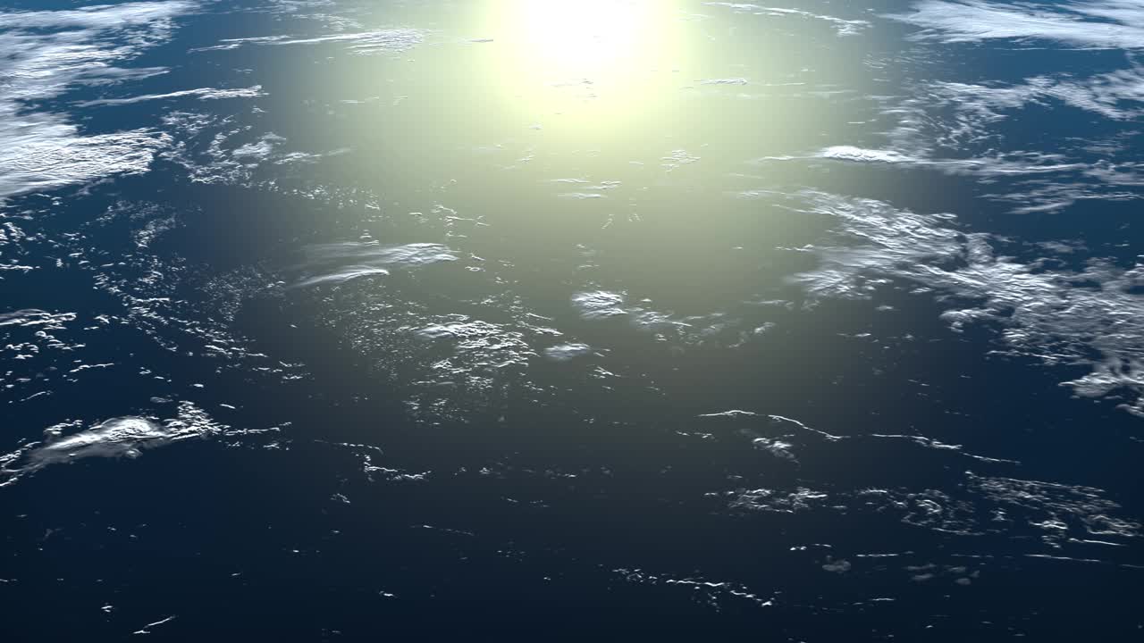 地球从太空。地球向右旋转。飞越海洋。4 k。现实的气氛。体积云从太阳投射阴影。从上面拍摄。3 d动画。视频素材