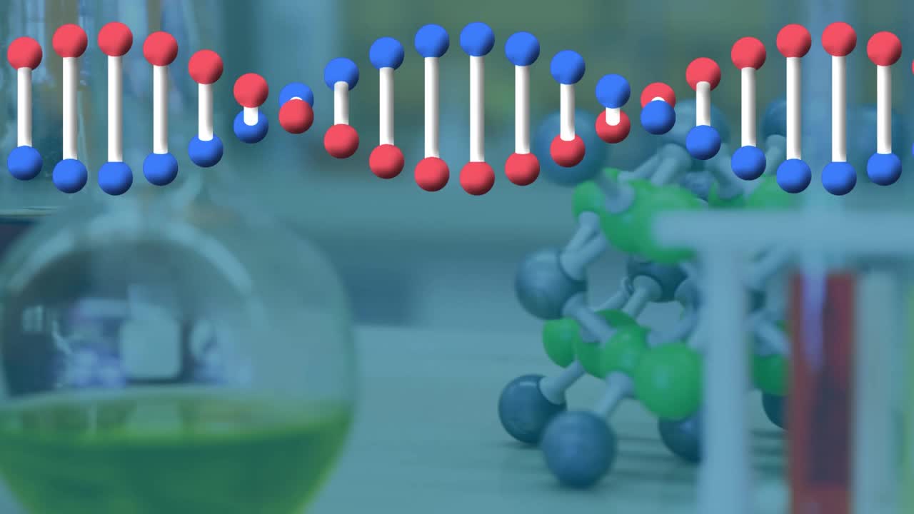 Dna结构在实验室的多个设备上旋转视频素材