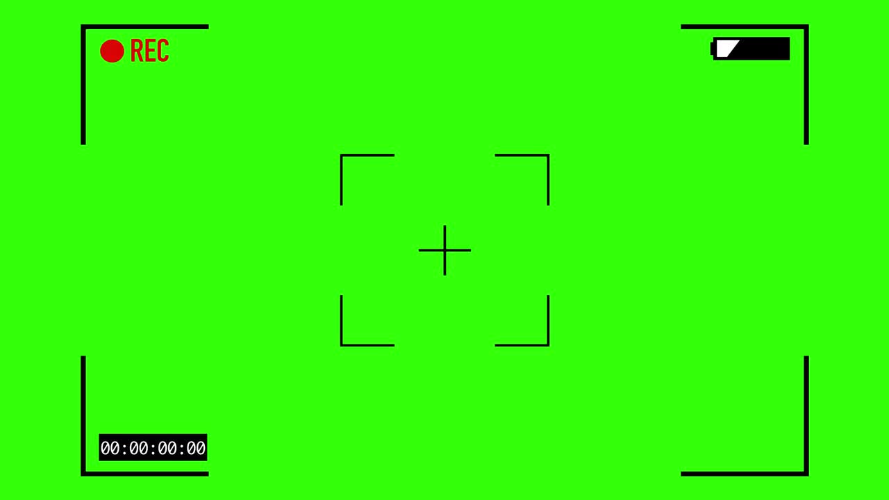 摄像头记录取景器显示框在绿色背景上。4k分辨率电池记录屏幕。视频下载