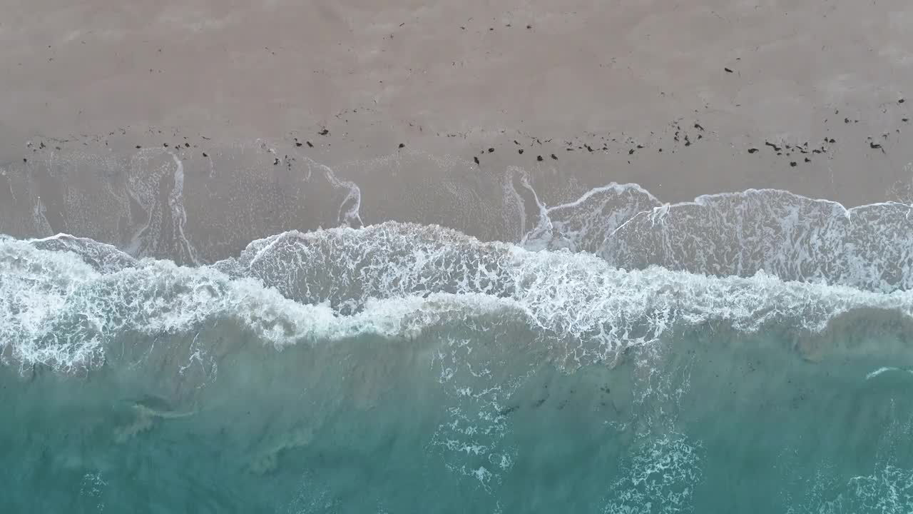 无人机拍摄的鸟瞰图显示海浪撞击海滩，怀特岛，英国视频素材