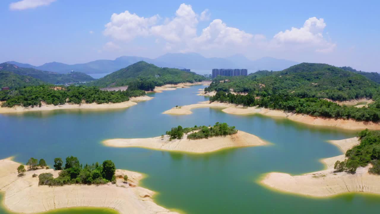 鸟瞰香港大榄涌水塘视频素材