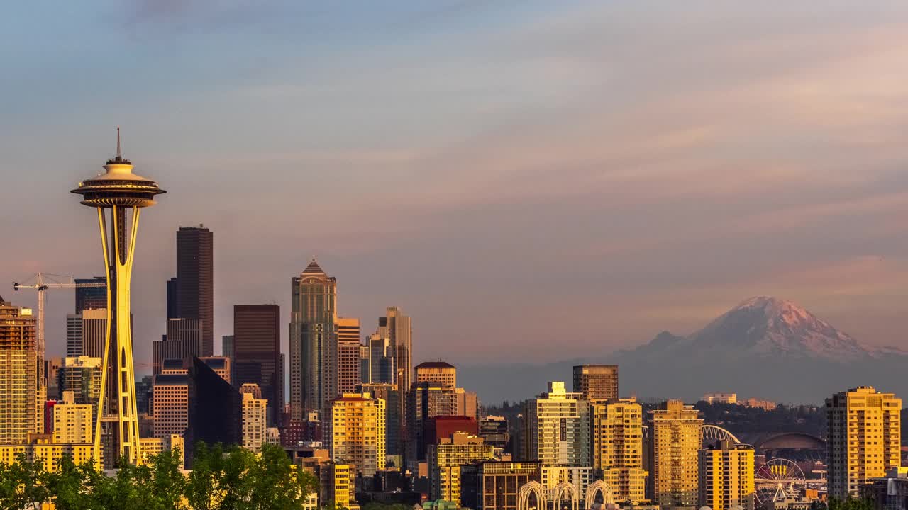 从白天到夜晚的西雅图城市景观视频素材