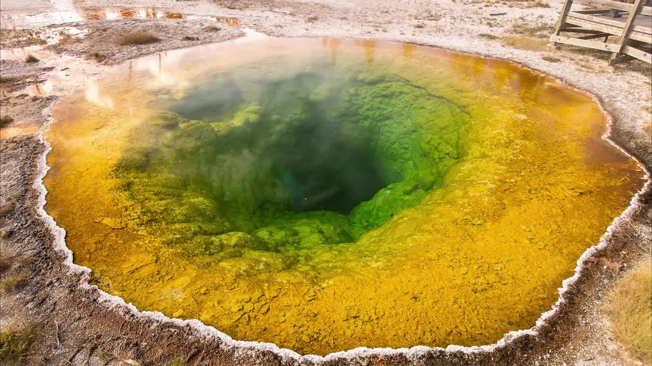 黄石国家公园的温泉喷出蒸汽视频素材