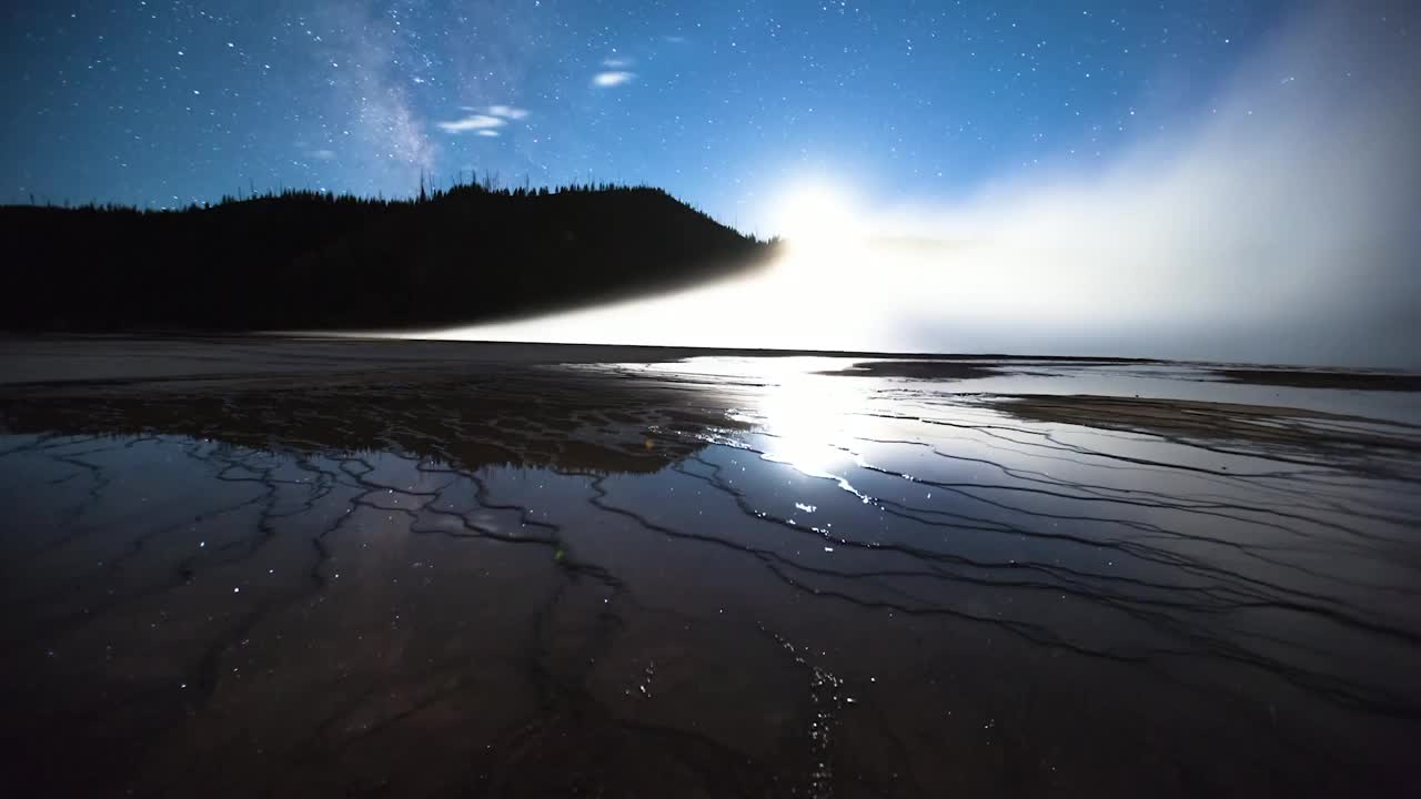 时间流逝锁定了星空在夜晚的戏剧性景观上的反射-黄石国家公园，怀俄明州视频素材