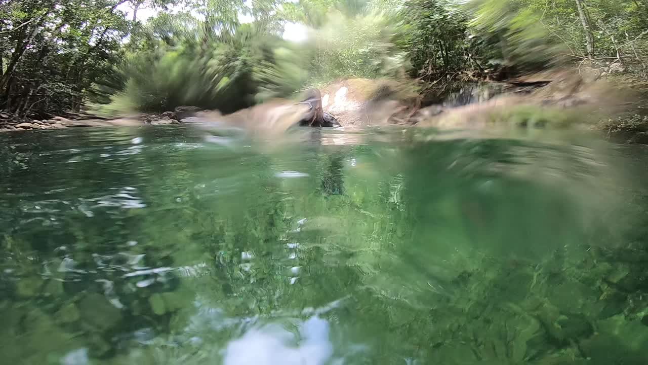 亚洲女子自由潜水在清澈的水。视频素材