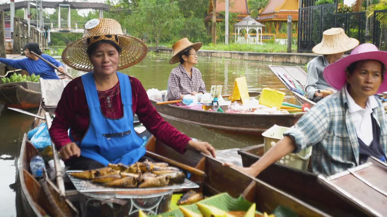 水上市场，旅游景点和购物中心的地方产品，泰国的传统文化视频素材