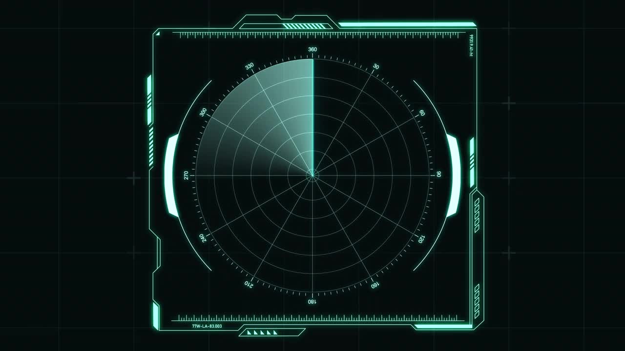 数字雷达与目标在监控扫描上的动画。军用搜索系统HUD屏幕界面设计。导航,海军声纳。抽象技术循环背景视频素材