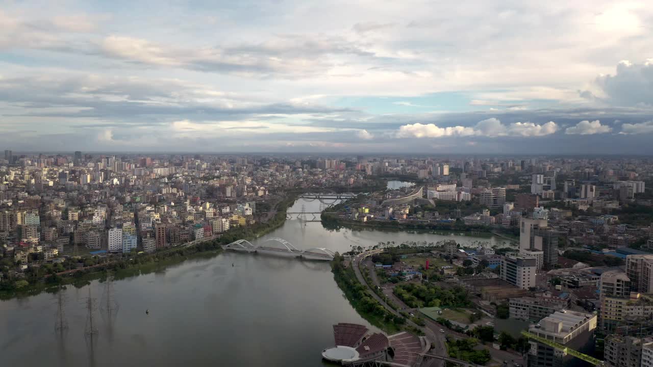 美丽的日落无人机视频达卡，孟加拉国视频素材