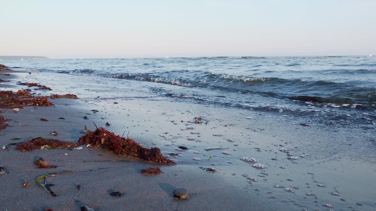 罗斯托克沃纳门德海滩上的波罗的海海浪视频素材