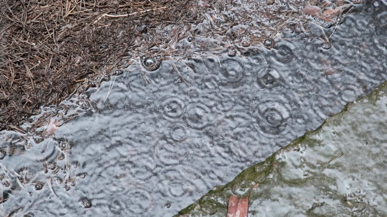 雨天，雨滴落入泥坑视频素材