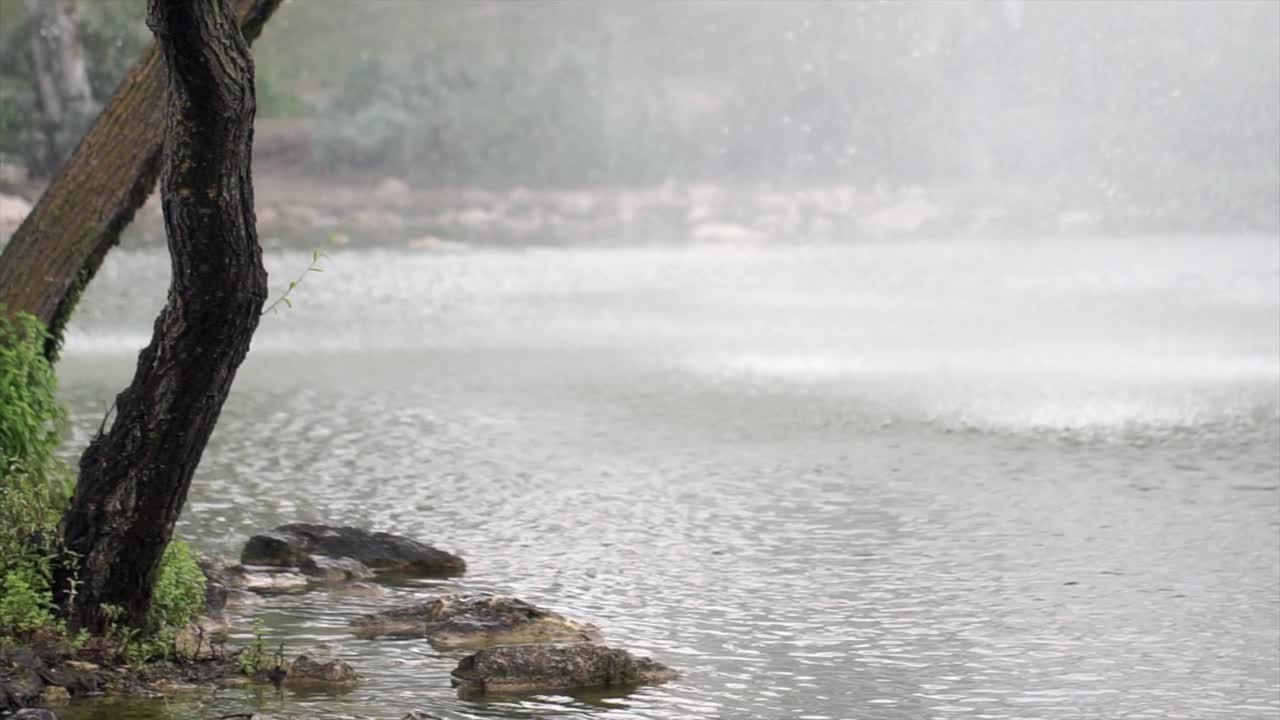 雨滴慢慢地滴在湿地上视频素材