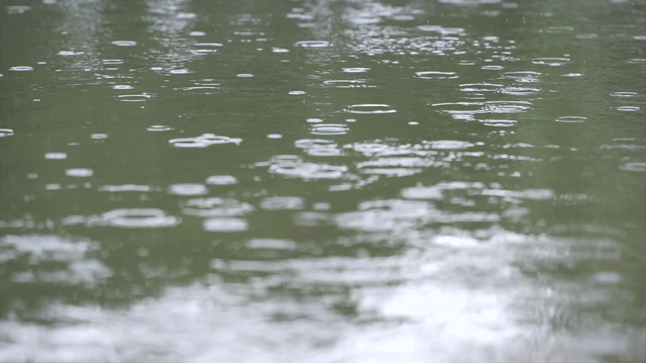 雨滴慢慢地滴在湿地上视频素材