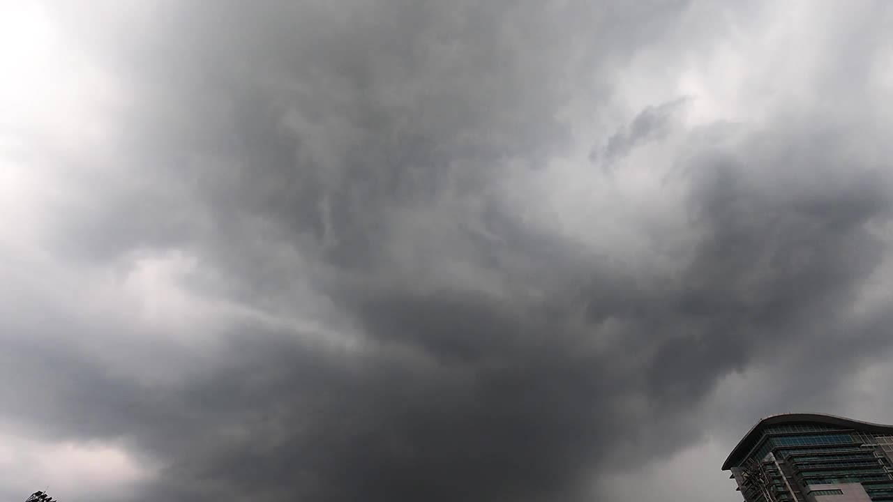 暴风雨乌云时间流逝自然背景。雨天天气的全景。引人注目的云层在大气中翻滚。高空的恐怖场景。视频素材