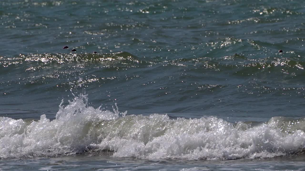 夏天海滩上的波浪泛起泡沫视频素材