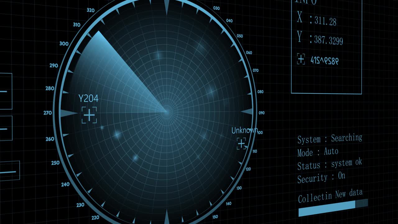雷达扫描搜索敌机和敌舰。雷达扫描的3d视图超过4k分辨率。视频素材
