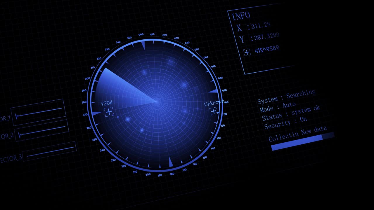 雷达扫描搜索敌机和敌舰。雷达扫描的3d视图超过4k分辨率。视频素材