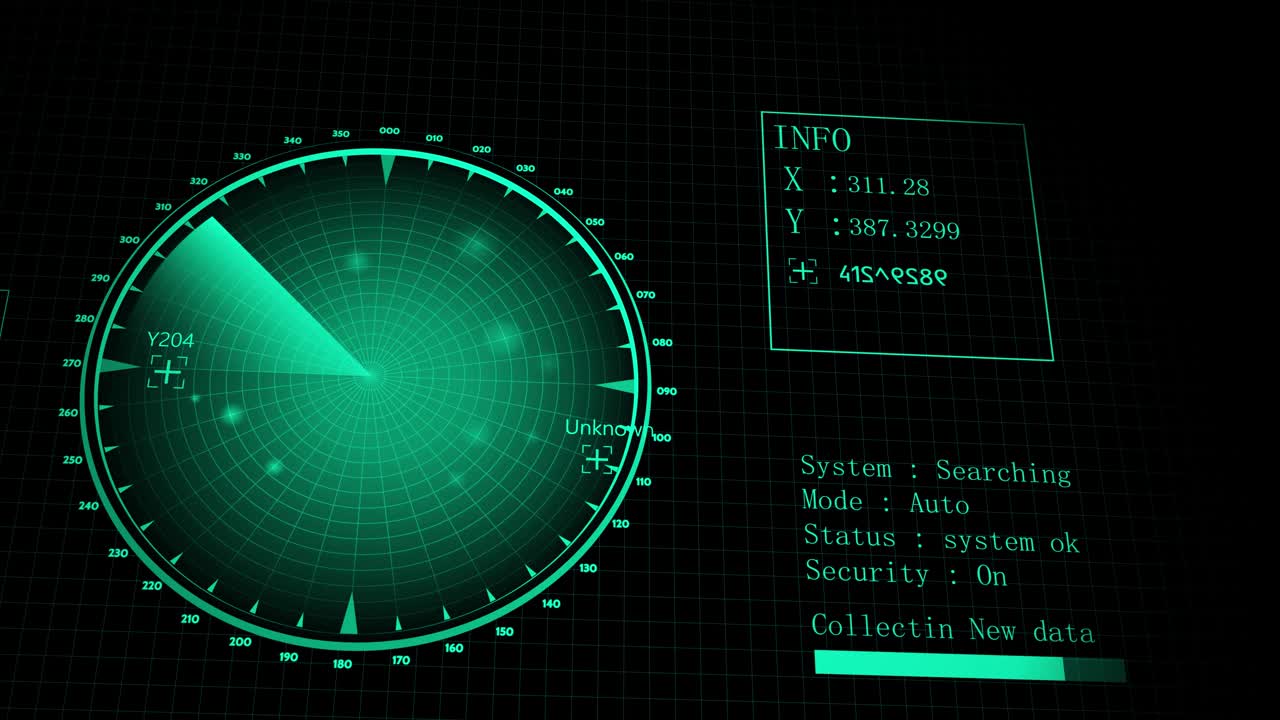 雷达扫描搜索敌机和敌舰。雷达扫描的3d视图超过4k分辨率。视频素材
