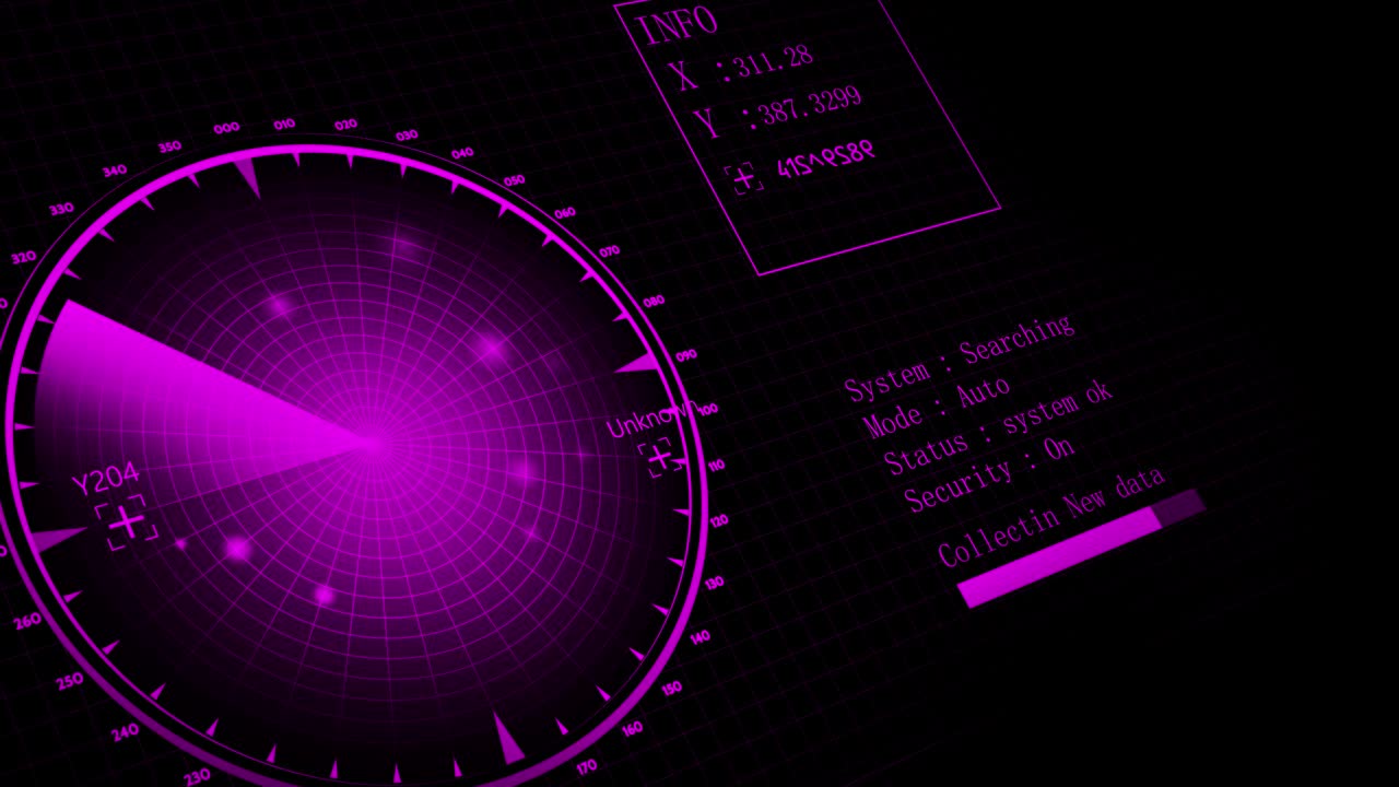 雷达扫描搜索敌机和敌舰。雷达扫描的3d视图超过4k分辨率。视频素材