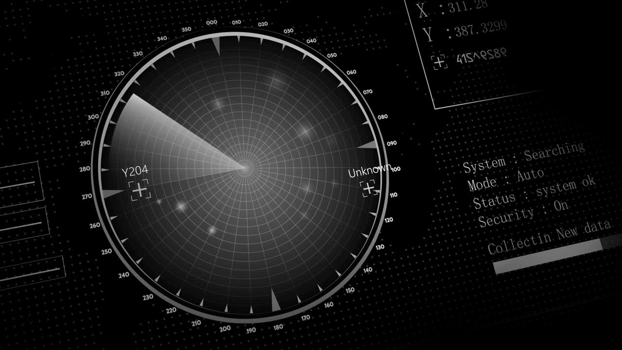雷达扫描搜索敌机和敌舰。雷达扫描的3d视图超过4k分辨率。视频素材