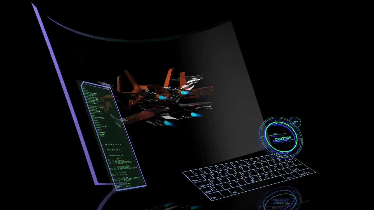 未来电脑上的太空战斗游戏视频素材