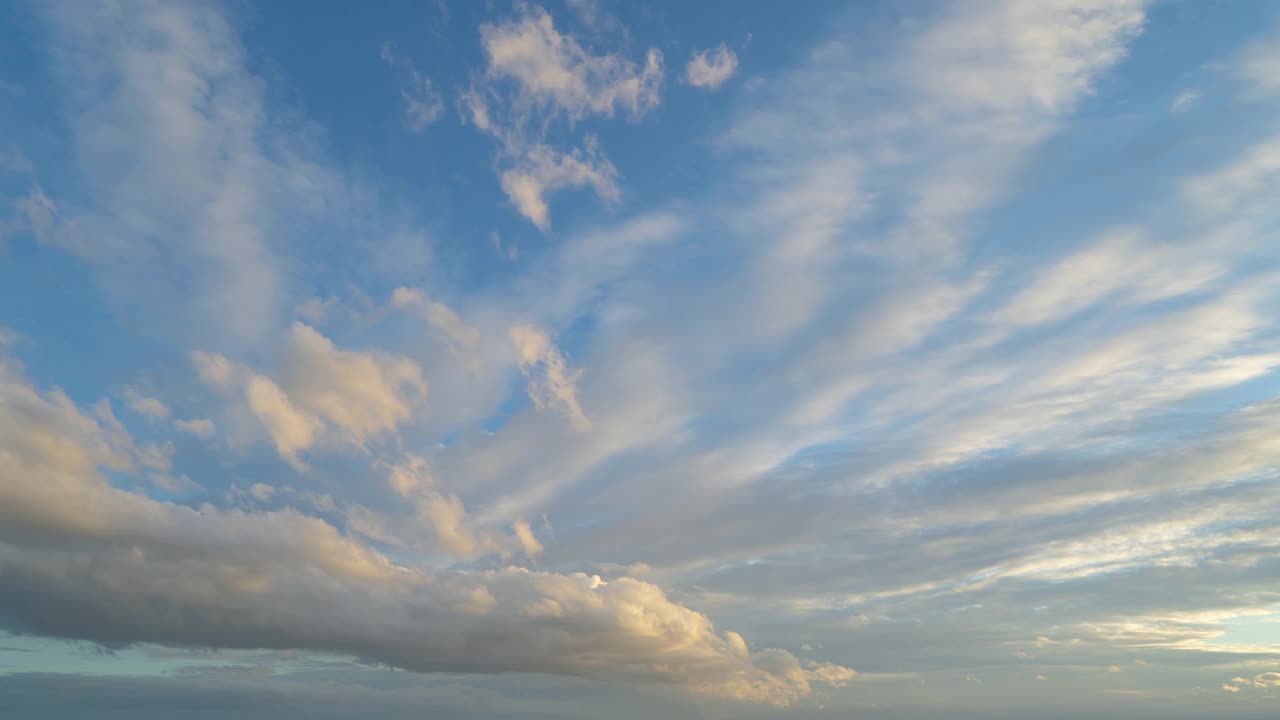 时间流逝的日落天空。抽象的自然背景。戏剧性的蓝色与橙色的彩云在黄昏时间。视频素材