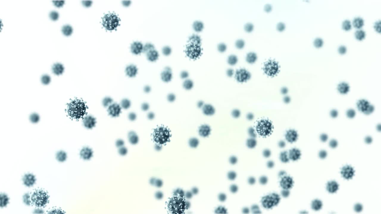 多个蓝色covid-19细胞漂浮在白色背景下的数字动画视频素材
