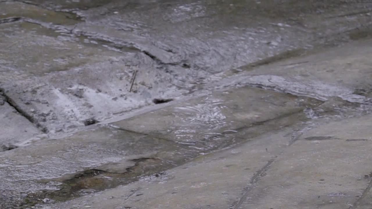 雨落在人行道上视频素材