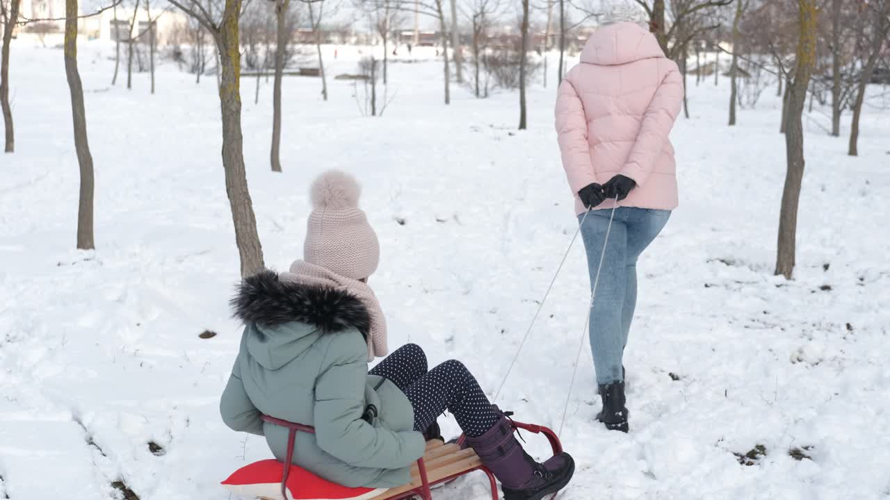 在路上骑着雪橇。视频素材