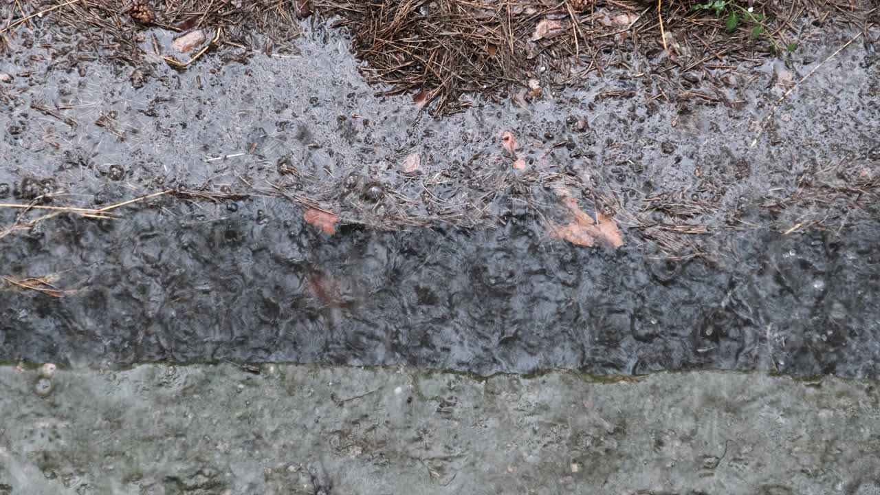 雨天，雨滴落入泥坑视频素材