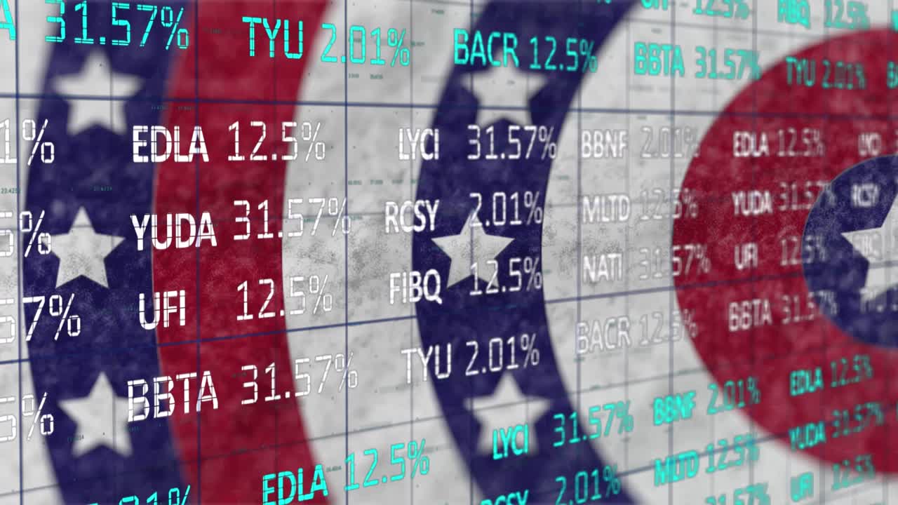 独立日文本横幅在股票市场数据处理对星星旋转的圆圈视频素材