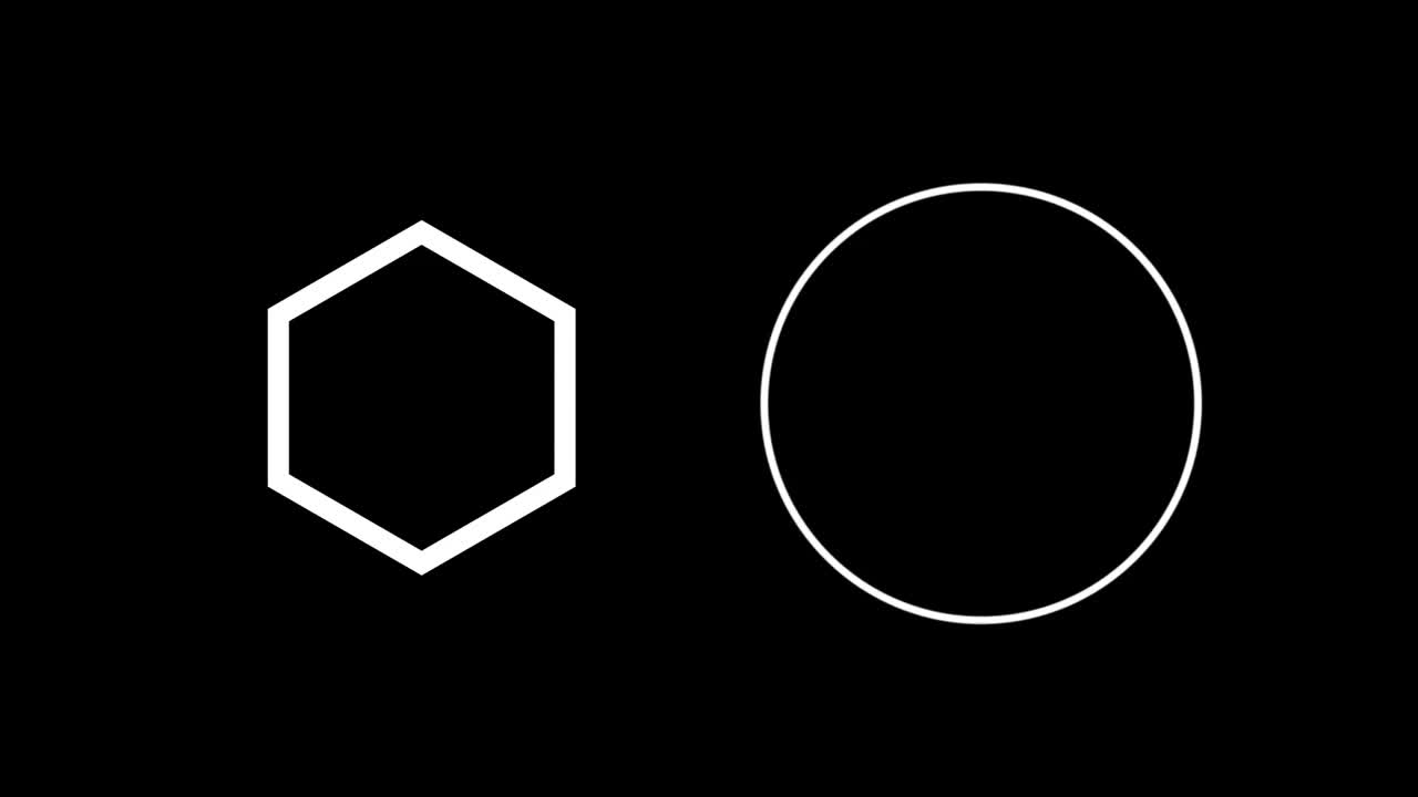 数字动画抽象的六角形和圆形反对黑色背景视频素材