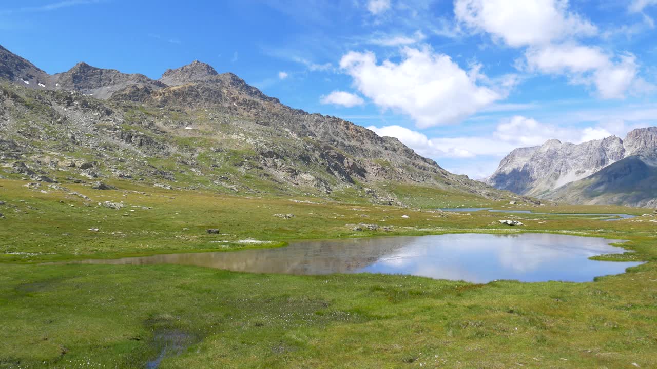 潘:高山上田园诗般的蓝色高山湖泊视频素材