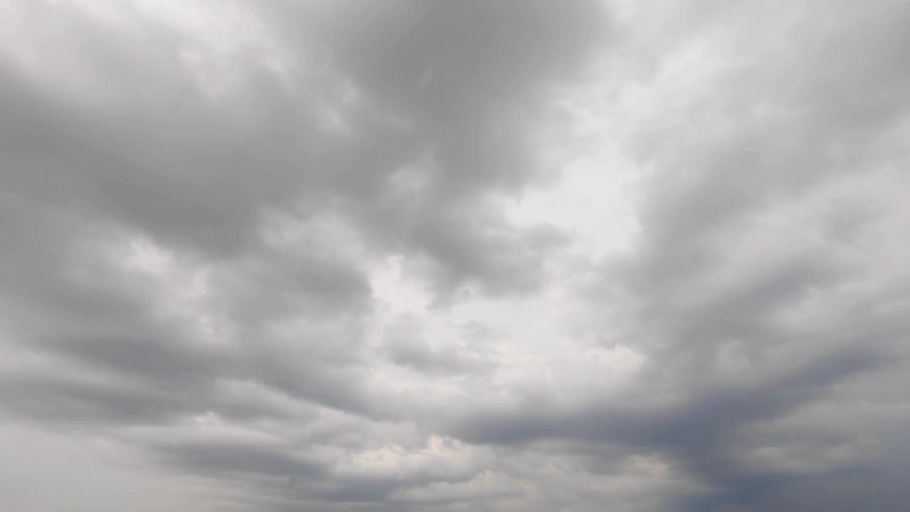 暴风雨前的乌云。飓风黑云天雨季局部天气，灰色skycap云景自然背景。鸟瞰图4k云暴雨天空。视频素材