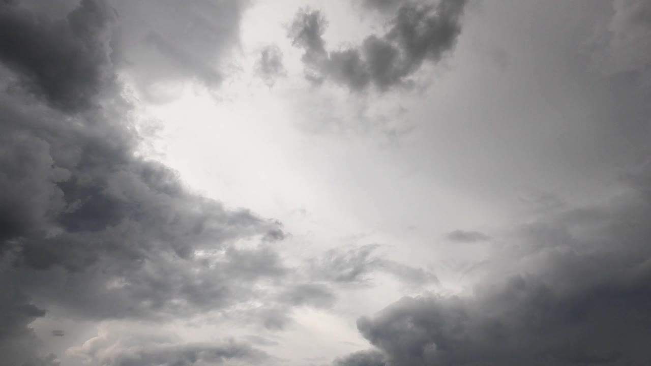 时间流逝的b卷镜头戏剧性暴风雨乌云下雨前。飓风黑云天雨季的局部天气，skycap云景自然背景。鸟瞰图4k云日落天空。视频素材