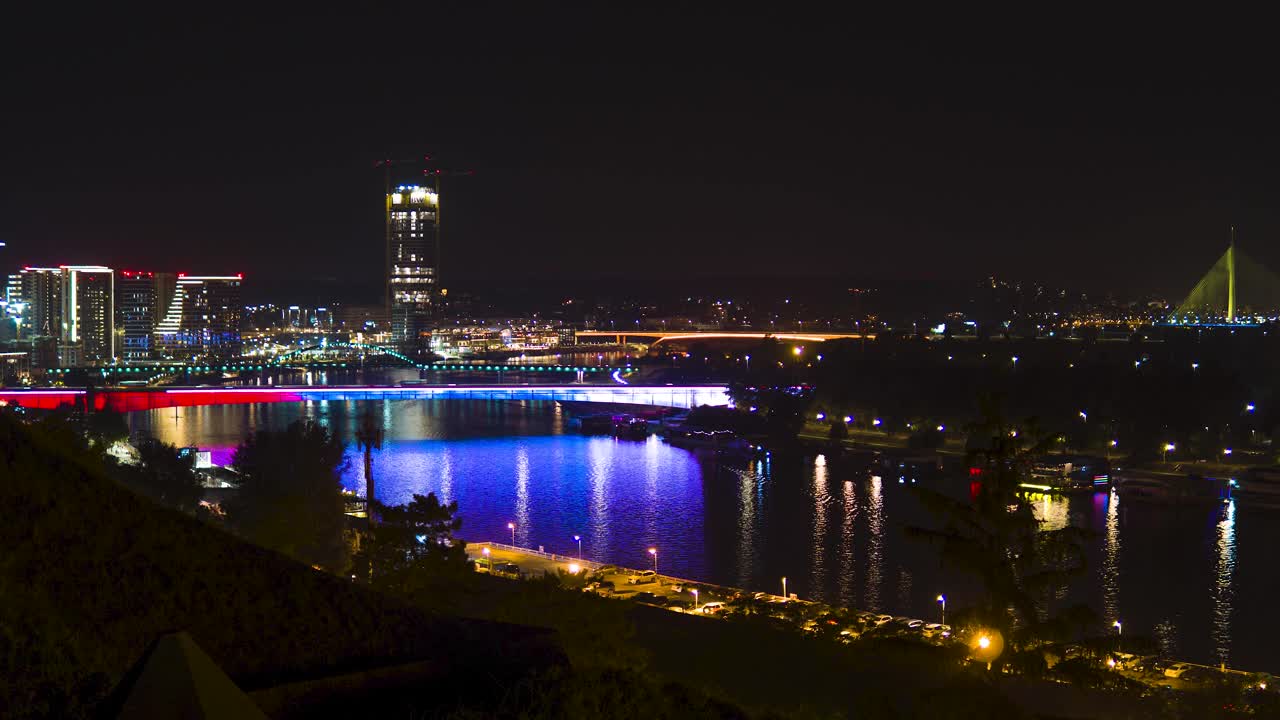 贝尔格莱德海滨夜晚时间流逝视频素材